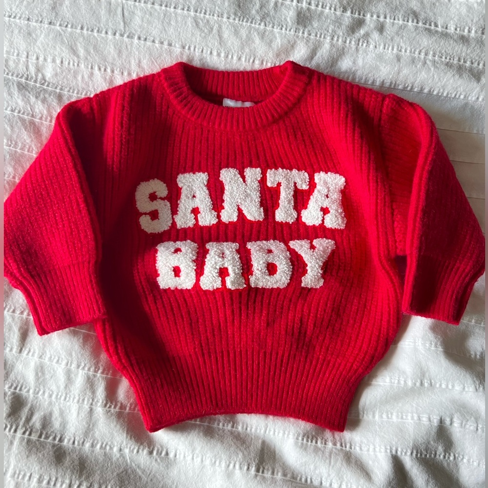 Spearmint Love Red ‘Santa Baby’ baby Christmas Sweater! 0-6 months